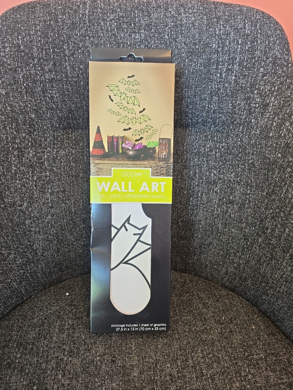 NIB Halloween Glow In The Dark Wall Art Peel & Stick Decoration Flying Bats